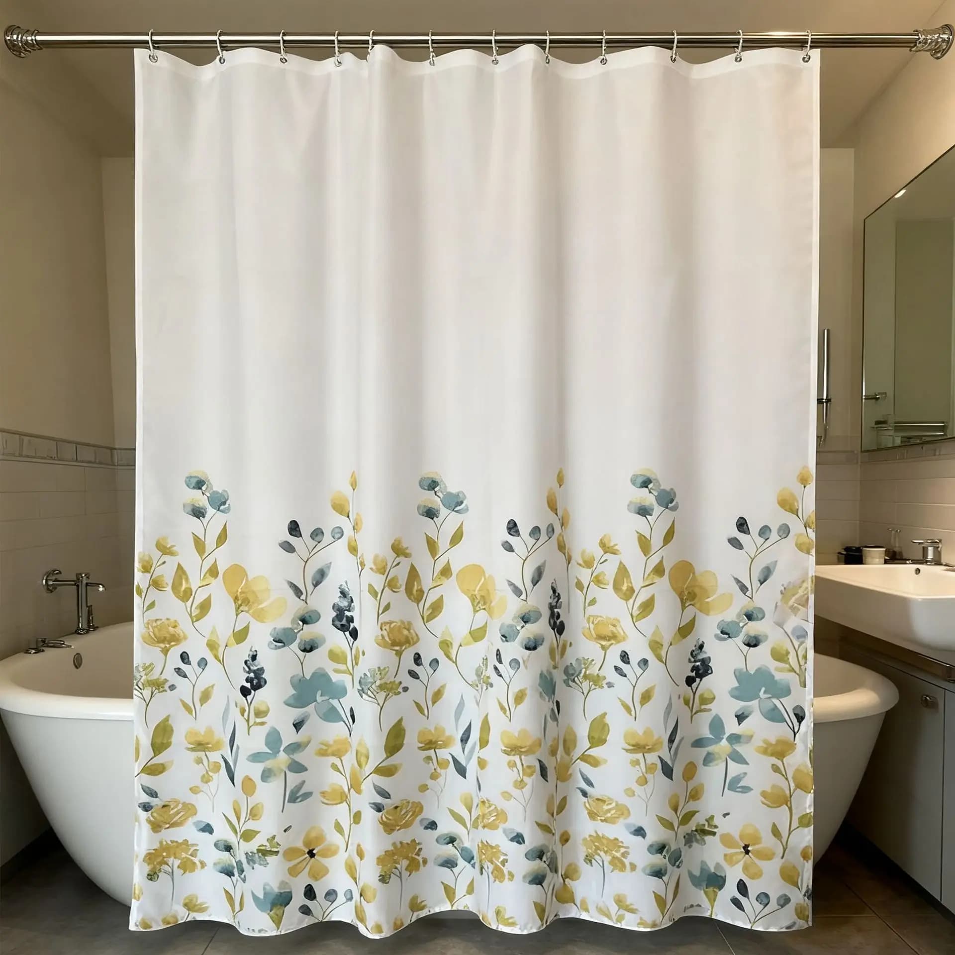 Tenda da doccia blu grigio con motivo a ciottoli, motivo ad acquerello, decorazione moderna per il bagno, design ispirato all'oceano, accessorio per la casa dall'estetica calma