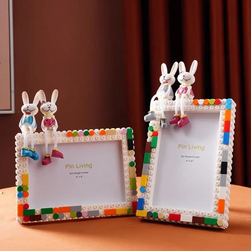 6inch 7inch Lovers Photo Frame Wedding DIY Manual Building Blocks Rabbit Picture Frame Desktop Ornaments Home Decor