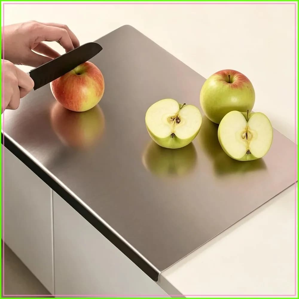 304 Stainless Steel Cutting Board with Lip, Large L-Shaped Bread Board, Double-Sided Chopping Board for Meat, Fruits, Vegetables (20x16 Inch)