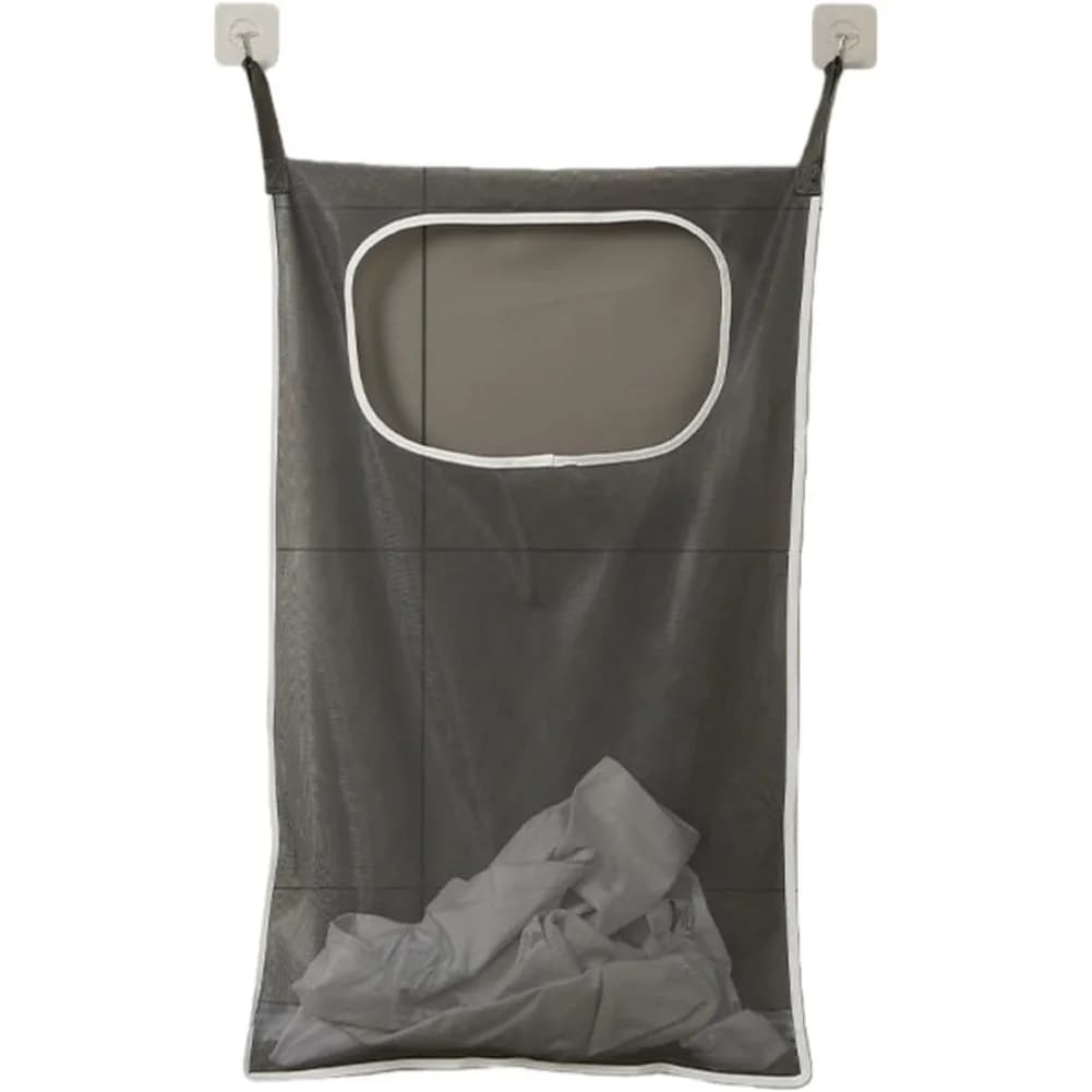 Cesto Portabiancheria Sospeso Senza Attrezzi, Organizer da Appendere Sopra la Porta per Piccoli Spazi, 80x49cm, Materiale Oxford Grigio