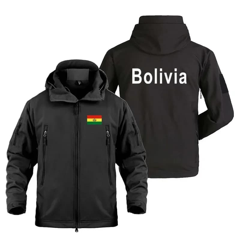 Nuova giacca con cappuccio Soft Shell in pelle di squalo con stampa Bolivia Giacca da campeggio per escursionismo da caccia in pile elasticizzato Abbigliamento sportivo