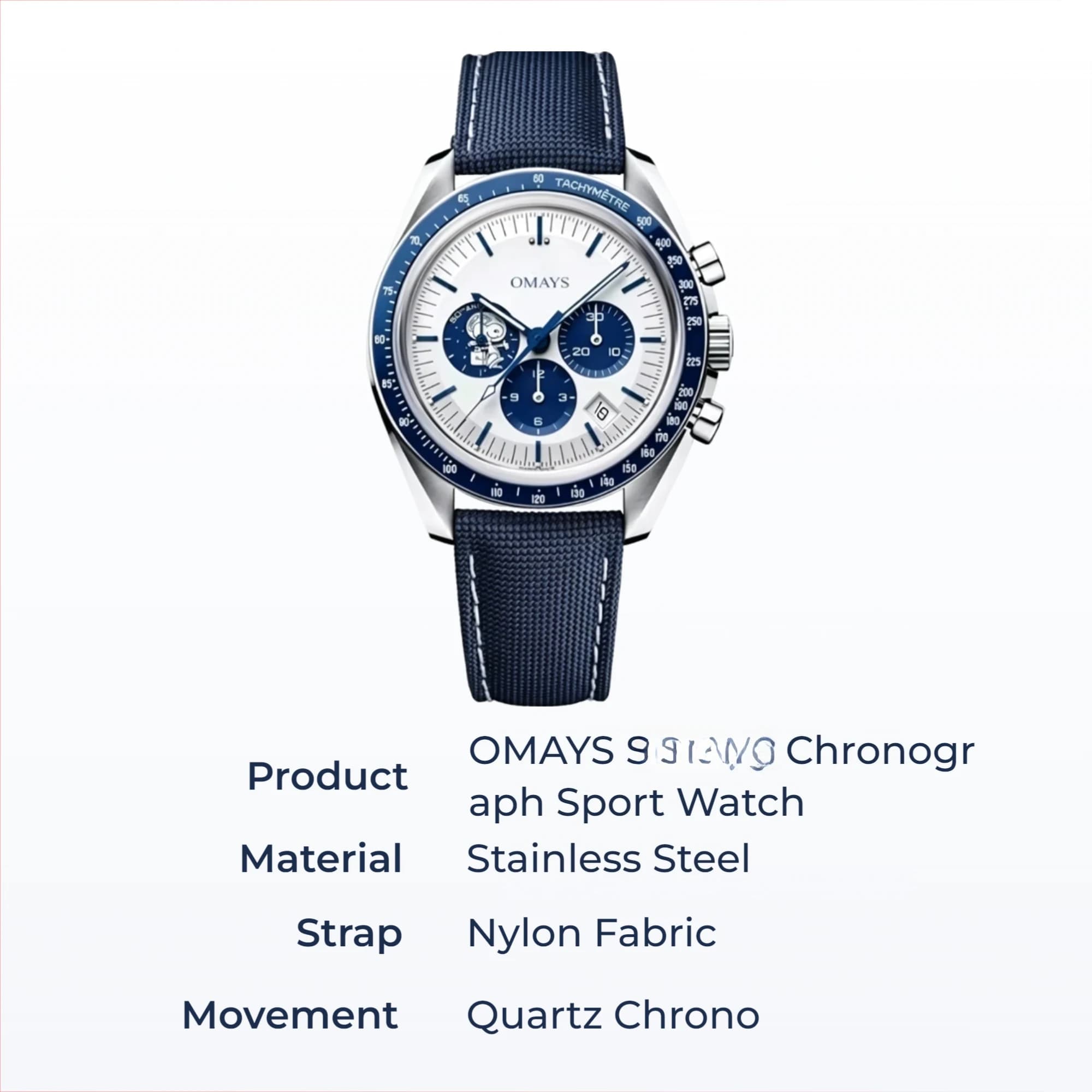 Orologio Cronografo da Uomo 2026OMAYS, Edizione 50° Anniversario, Cinturino in Nylon Blu, Orologio Sportivo al Quarzo