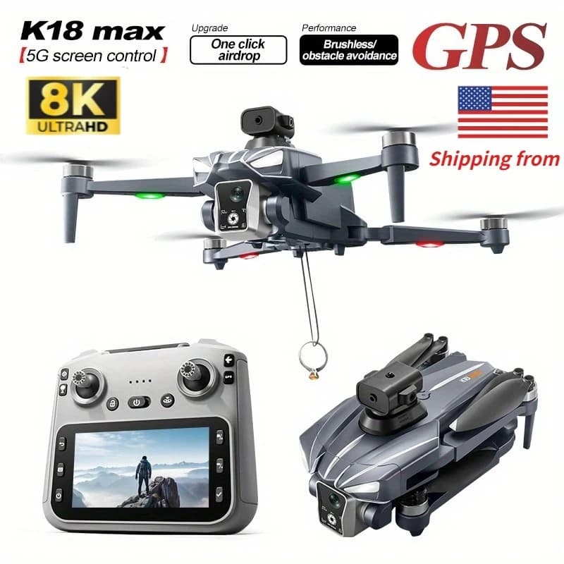 Drone K18MAX 5G GPS con Telecamera 8K HD e Telecomando con Schermo da 4,5 Pollici - Quadricottero FPV Pieghevole con Evitamento Intelligente degli Ostacoli