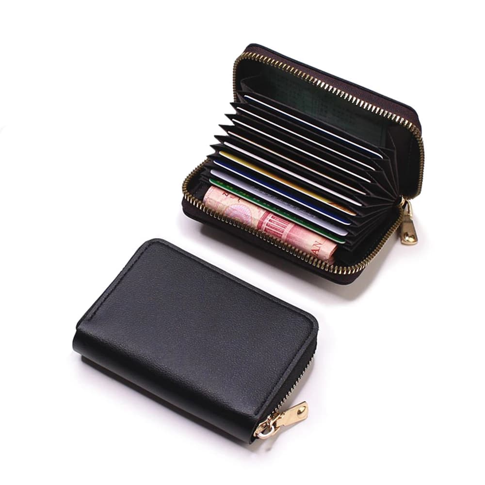 Portacarte in Pelle PU a 11 Scomparti per Uomo e Donna, Piccolo Portafoglio con Cerniera, Portamonete Solido, Design a Fisarmonica, Borsa per Carte di Credito e Documenti RFID