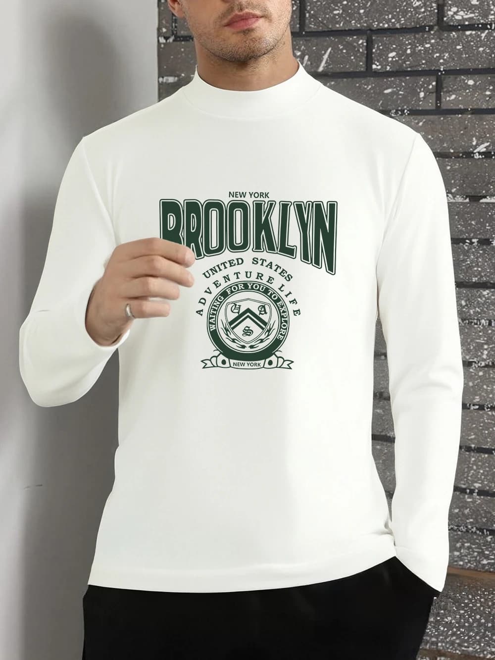Brooklyn United States T-shirt printed Man Autumn Long sleeves Shirt touching the bottom Slim Fit Hot Half turtleneck Top Basic Dresses