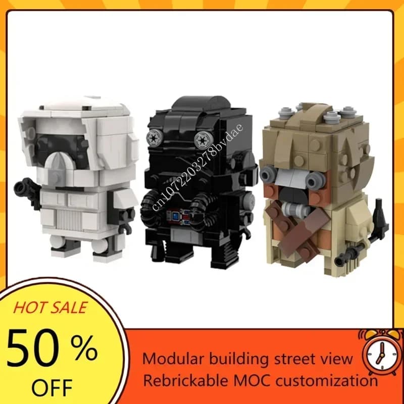 MOC Supereroe Imperial Scout Trooper、Imperial TIE Pilot Tusken Raider headz Puzzle personalizzati Cartoon Anim Figure bambini Giocattoli Regali