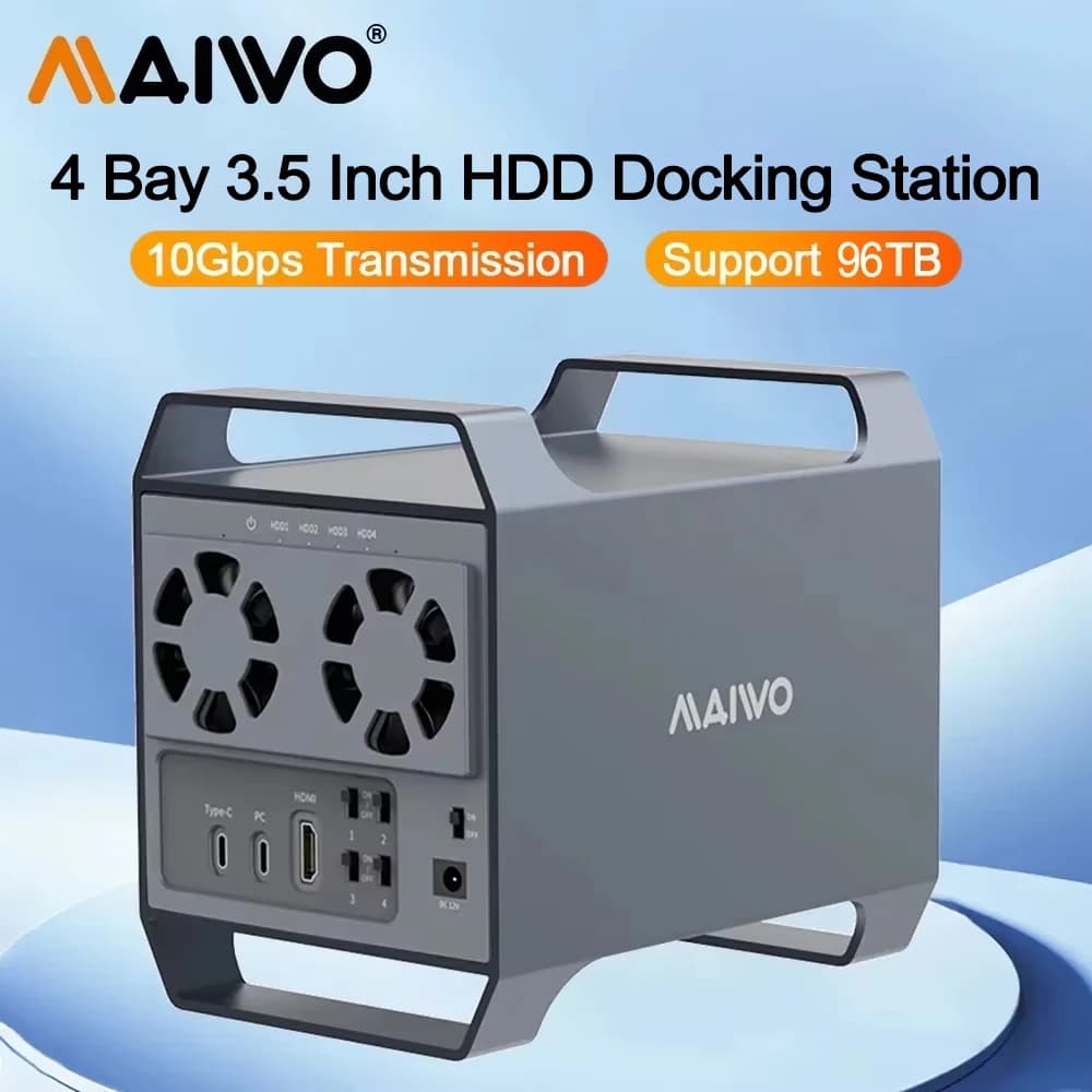 Docking station per HDD MAIWO a 4 alloggiamenti 10 Gbps Tipo C USB 3.2 Gen2 Custodia per HDD da 3,5 pollici per custodia per disco SSD da 2,5 3,5 HDD Box con HDMI