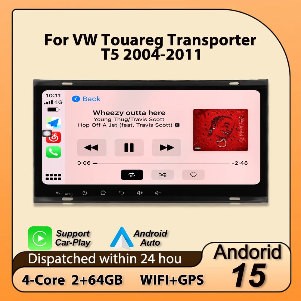 Per Volkswagen Touareg Transporter T5 2004-2011, sistema audio per auto Android 15 64GB con Carplay e GPS, sistema multimediale centrale intelligente