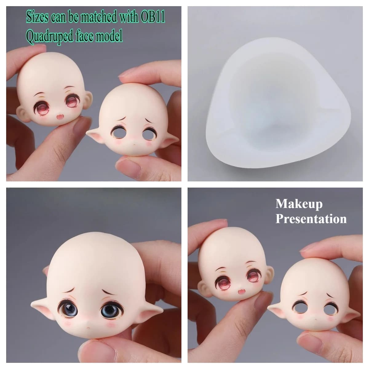 Stampo in silicone per il viso con orecchie da elfo stile Q, fai da te, pietra di argilla ultraleggera, figurine in plastica, piccole statue, stampo in silicone per il viso
