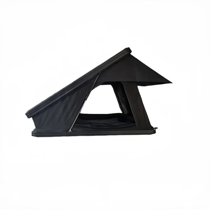 Triangular hard roof curtain in steel and canvas, rapid automatic opening, four seasons, for off-road camping.