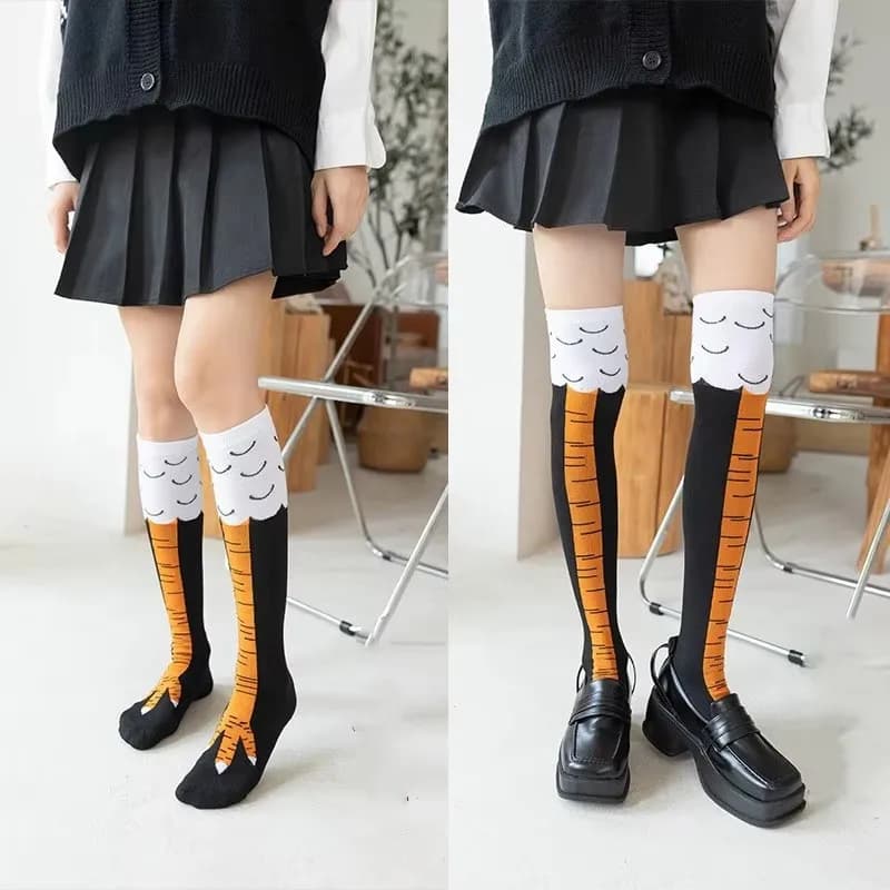 1/2/3 pezzi divertente zampa di pollo calza sopra il ginocchio pressione gamba sottile calze lunghe primavera autunno inverno calzino per ragazza delle scuole medie superiori