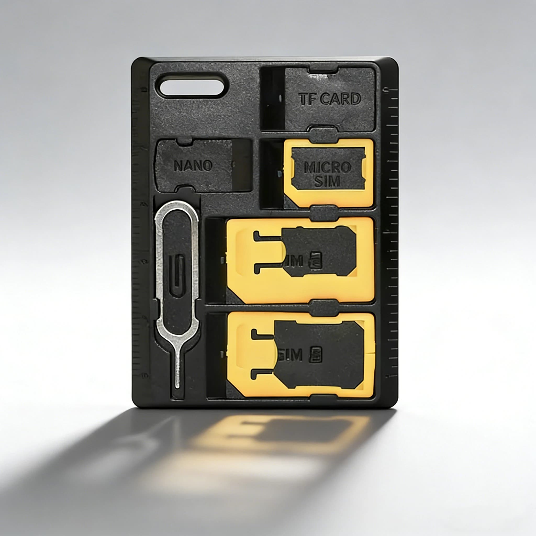 Kit universale 4 in 1 con custodia per adattatore SIM e porta schede di memoria per Nano, Micro e Standard SIM.
