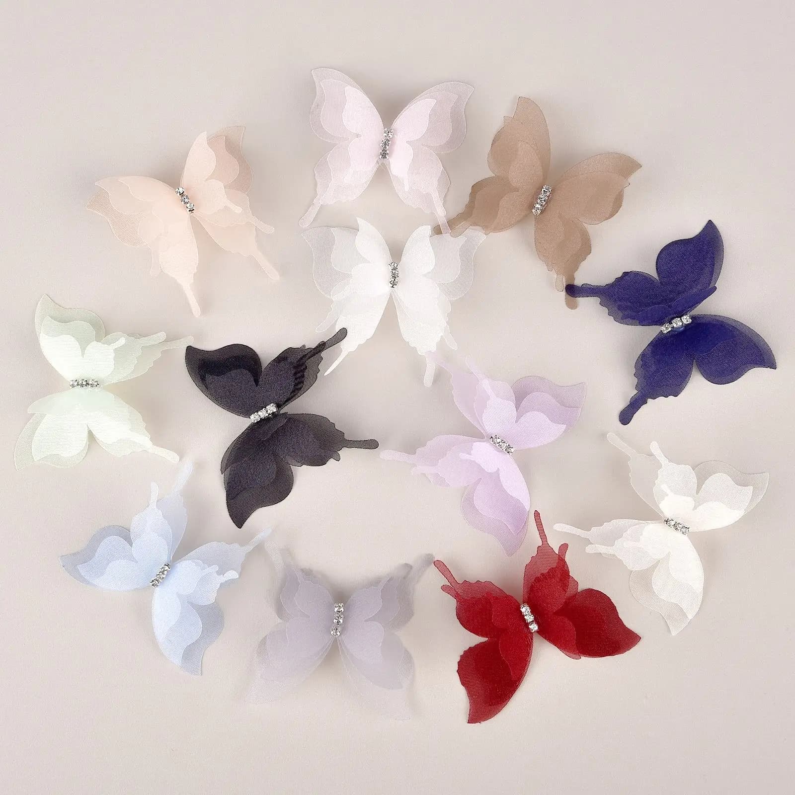 20 pcs/Pack 3D Organza Butterfly Strass Handmade Mixture Earrings Clip Decoration Jewelry Embroidery Patch Garment Design Materials