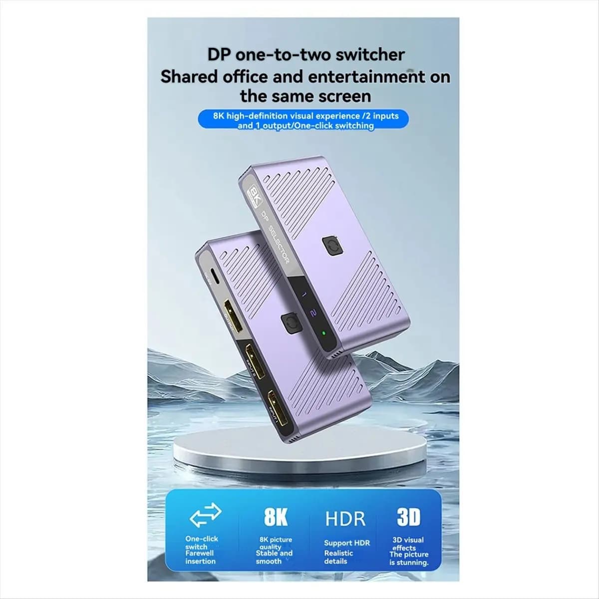 DT77 DP Celector DP1.4 Switcher 8K60Hz 4K144 160Hz HD Computer for PS5 Display Converter Two-in-One-Out Switch
