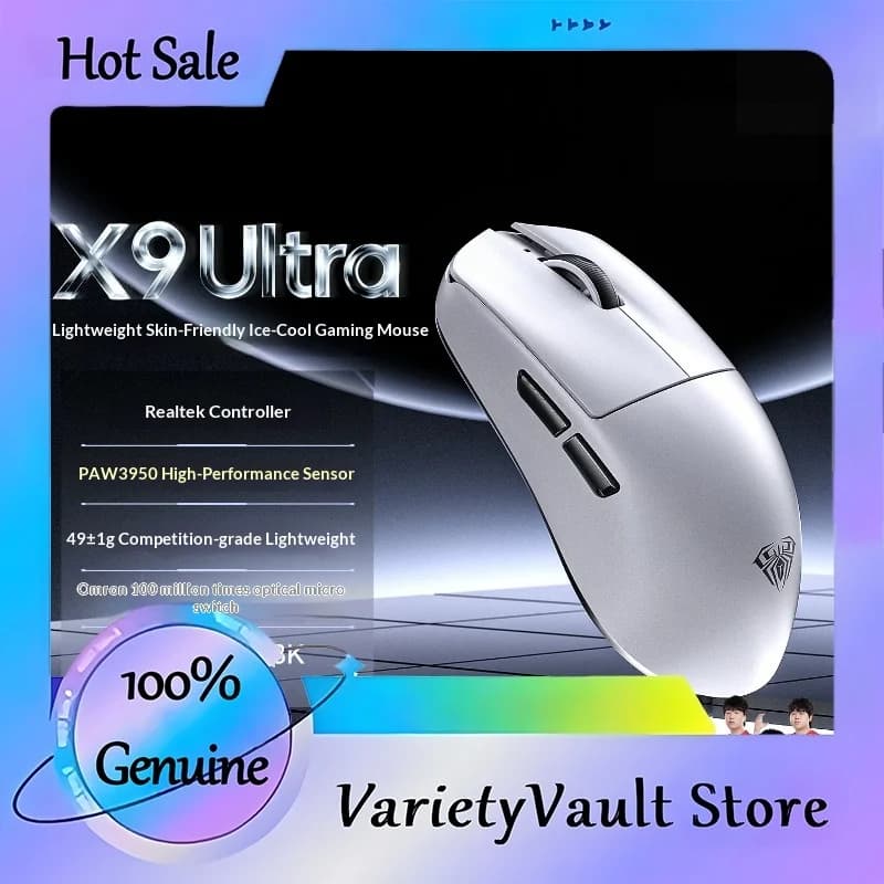 Aula Gaming Mouse X9 Ultra Tri Mode Wireless Bluetooth Lightweight Paw3950 Optical Sensor 42000 Dpi For Desktop Pc Laptop