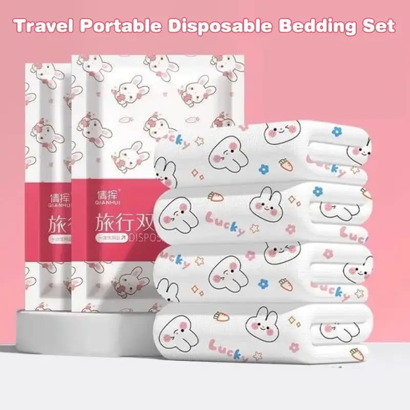 Set di biancheria da letto usa e getta da 3/4 pezzi, lenzuola usa e getta extra spesse, copripiumini e federe per hotel e viaggi.