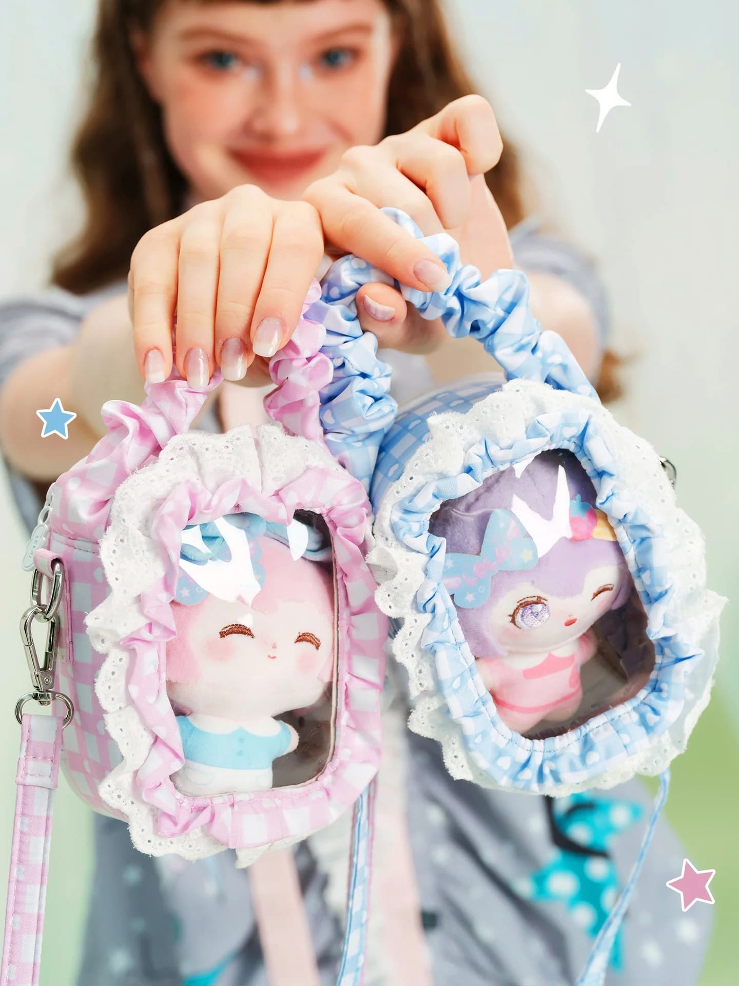 DESIGN Angel Lace Small Pain Bag Crossbody Outing Baby Carrier PVC Transparent 10cm Cotton Doll Bag Cartoon Pattern