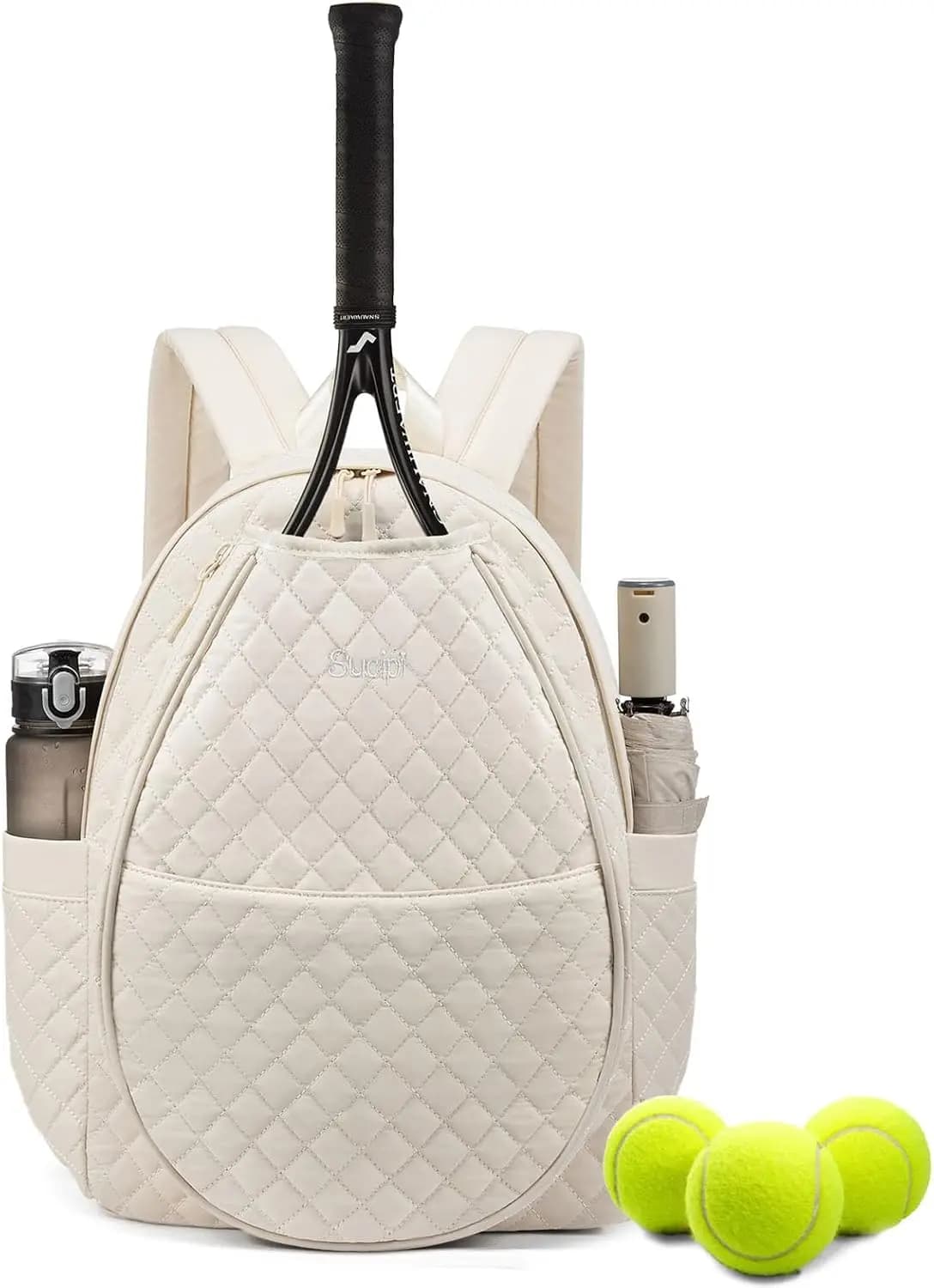 Quilted Tennis Racket Bag Backpack for Women - Large Capacity, Lightweight, Multipurpose for Tennis, Pickleball, Badminton