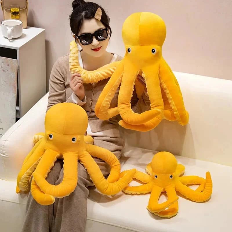 Polpo giocattolo creativo carino polpo giallo corto in cotone PP giocattolo per bambini animale adulto cuscino per dormire coppia borsa a rete regali
