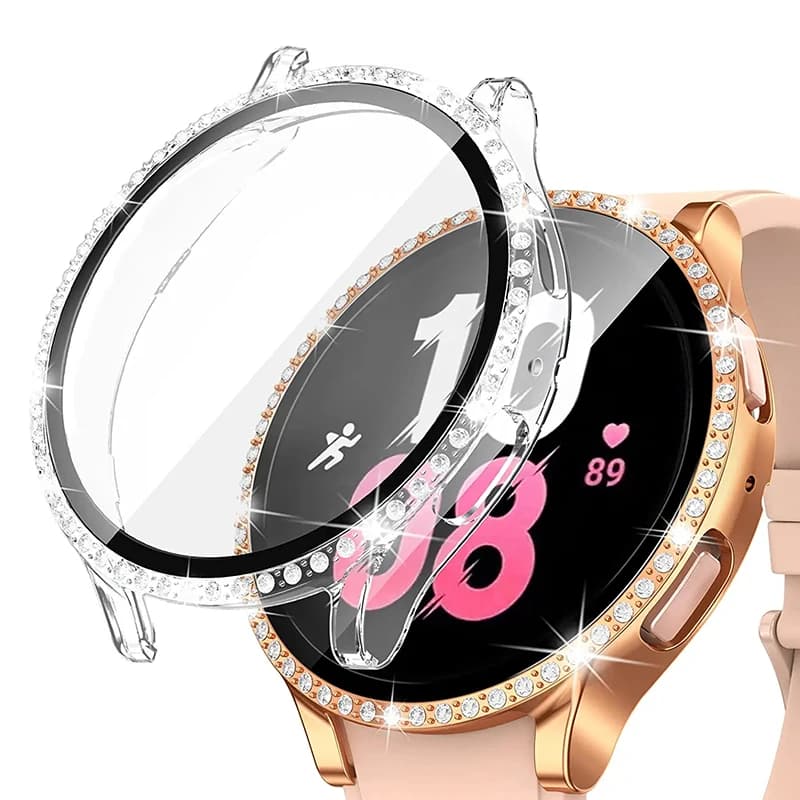 Custodia diamantata + vetro per samsung Galaxy watch 5 4 44mm 40mm PC copertura paraurti Anti-caduta all-around + protezione dello schermo Galaxy watch4 5