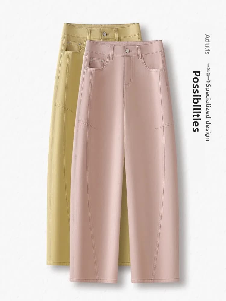 Jeans Rosa Scythe Banana da Donna, Casual, a Vita Alta, Gamba Dritta, in Denim, Nuovo Stile Primavera Autunno, Popolari, a Gamba Larga, Modello Knife