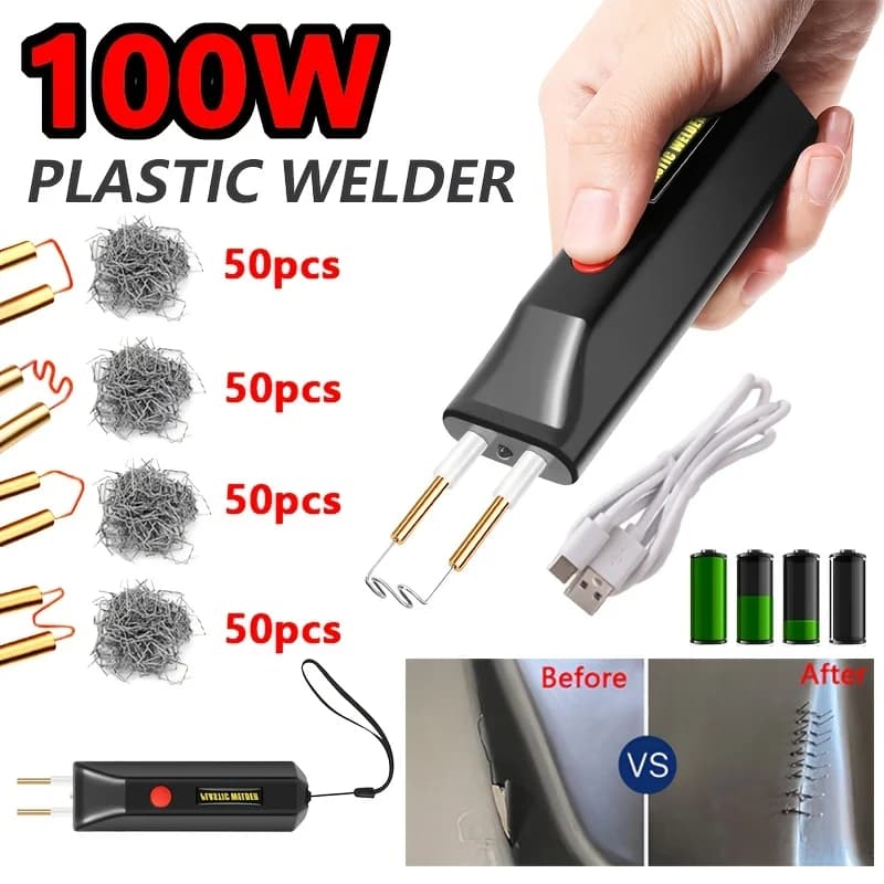 Pistola per Saldatura Plastica Portatile da 100W, con 200 Graffette a Caldo, Kit Saldatore Portatile per Paraurti Auto, Kayak, Moto e Moscheirre
