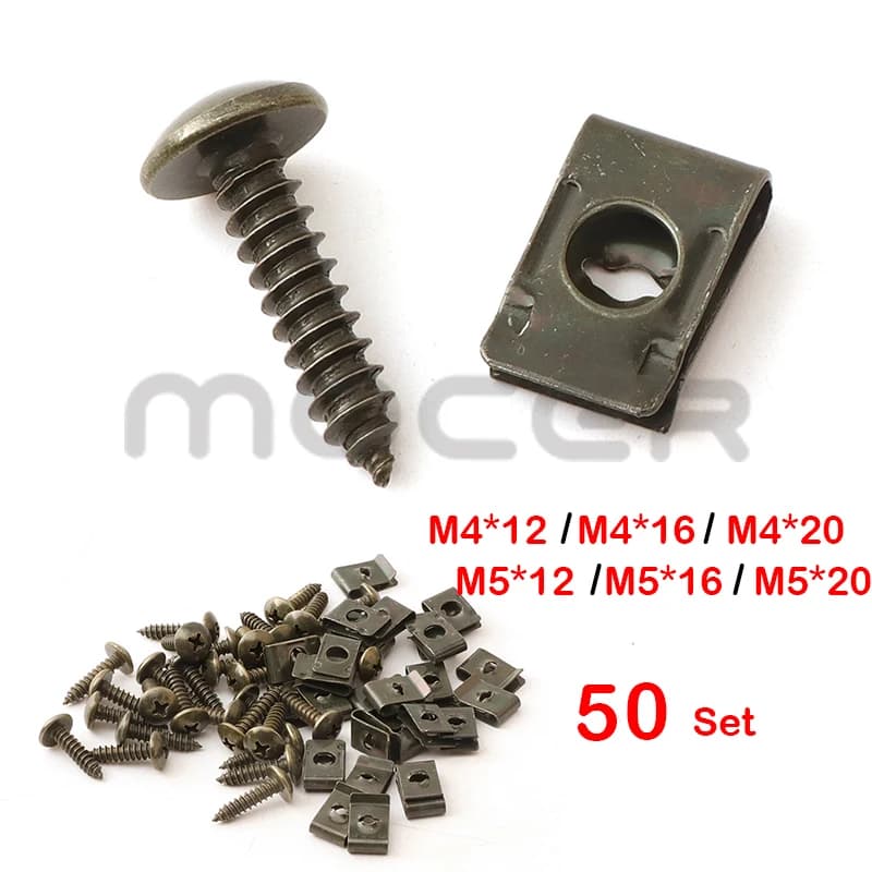50/30 set/lotto Moto Auto Scooter ATV Ciclomotore Ebike Copertura In Plastica Fermo In Metallo Vite Autofilettante e Pinze M4 4.2mm M5 4.8mm