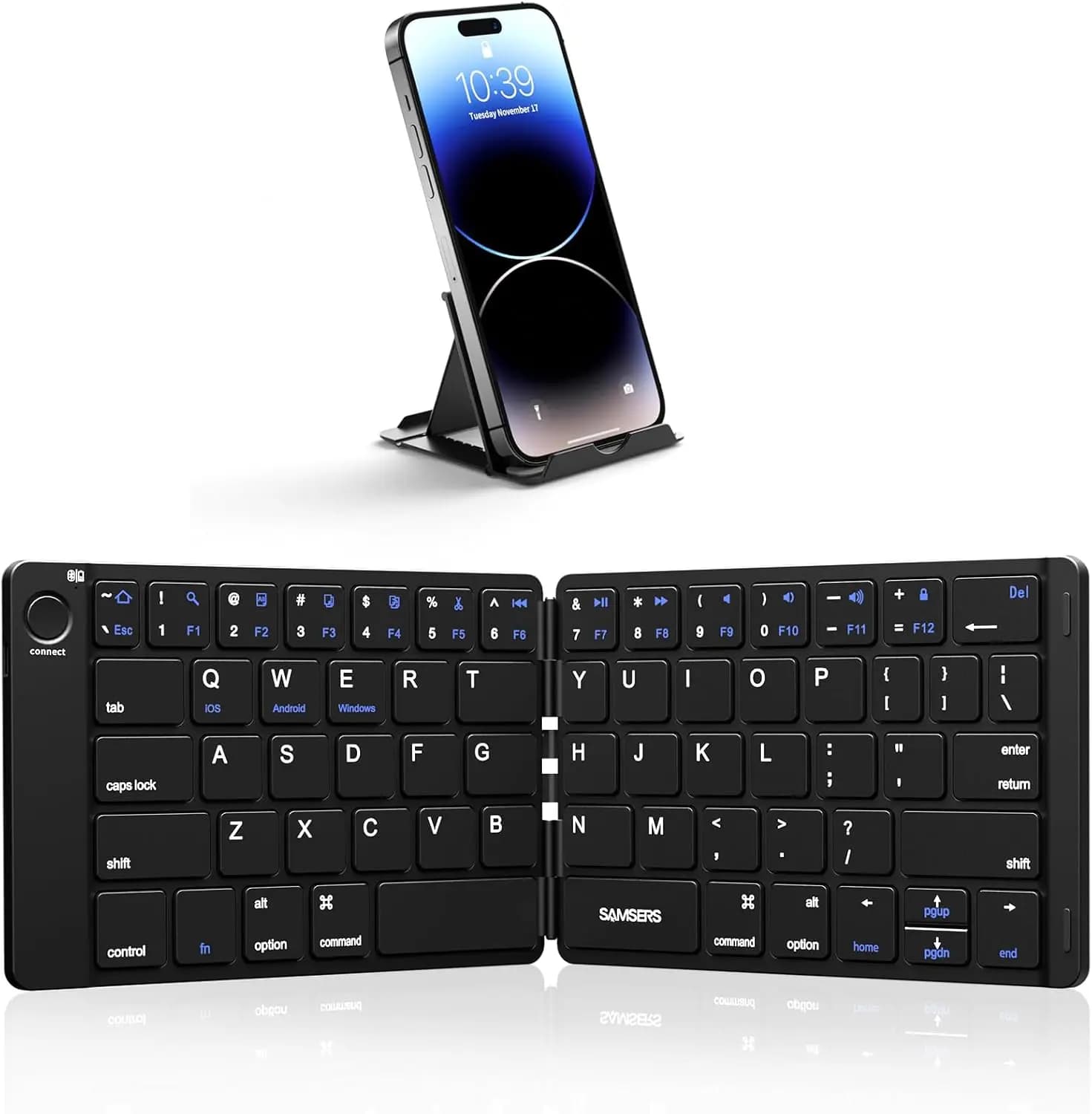 Tastiera Bluetooth Pieghevole - Wireless Portatile con Supporto, Ricaricabile, Ultra Sottile per iOS Android Windows Smartphone Tablet Laptop
