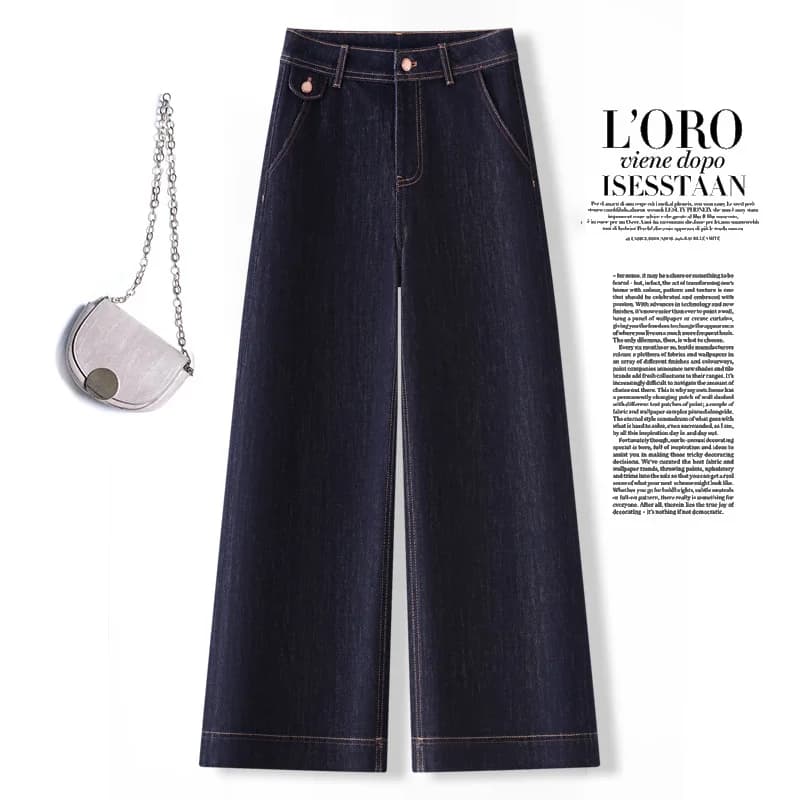 Women's casual wide leg jeans, high waist autumn trousers fashionable slimming loose wide straight leg up to the floor