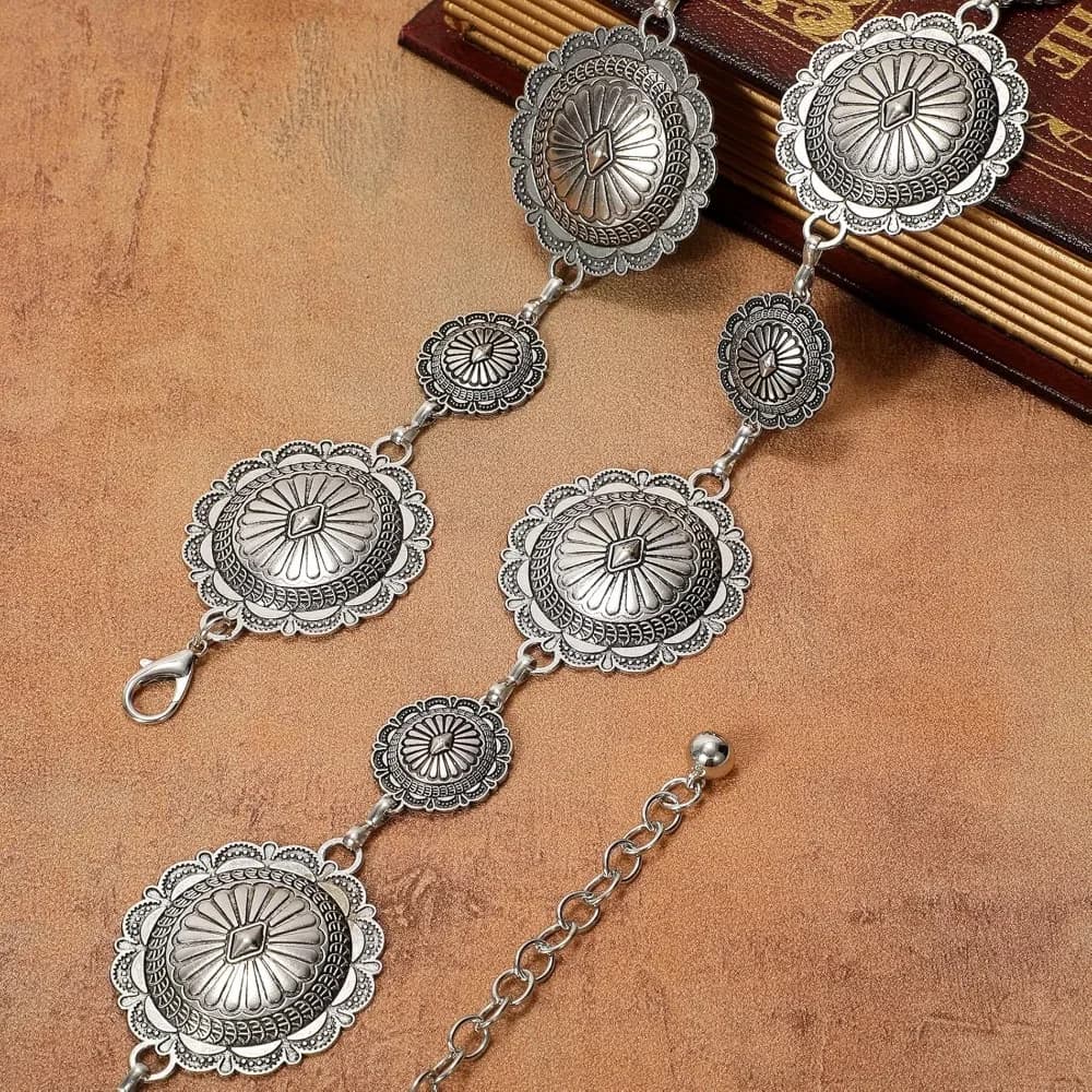 Cintura Western con Concho in Metallo per Donne, Cintura Vintage Boho con Catena Dorata per Abiti e Jeans, Catena da Vita Regolabile Stile Cowgirl