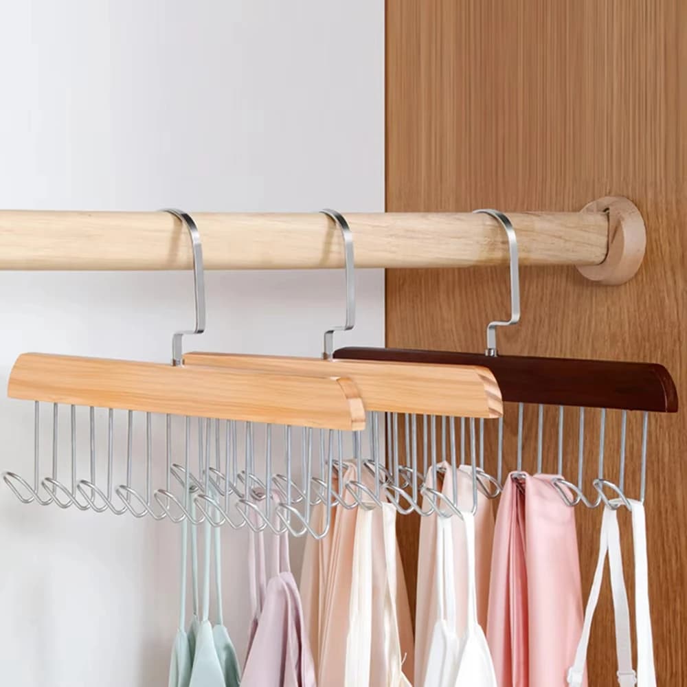 Solid Wood 8 Hook Hangers Multi-functional Women Storage Bra Underwear Vest Tie Clothes Hanger Wardrobe Men Belt Organizer Hook