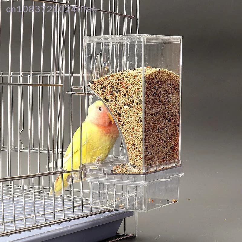 {YY30} No Mess Automatic Bird Feeder Transparent Food Container Cage Parrot Feeder Accessories For Small Birds Parrot