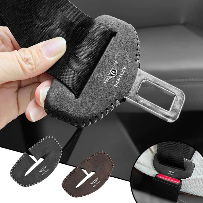 2PC Suede Bentley LOGO Car Seat Belt Buckle Cover Protect Case For Bentley Continental GT MULLINER Bentayga Flying Hurtling Spur