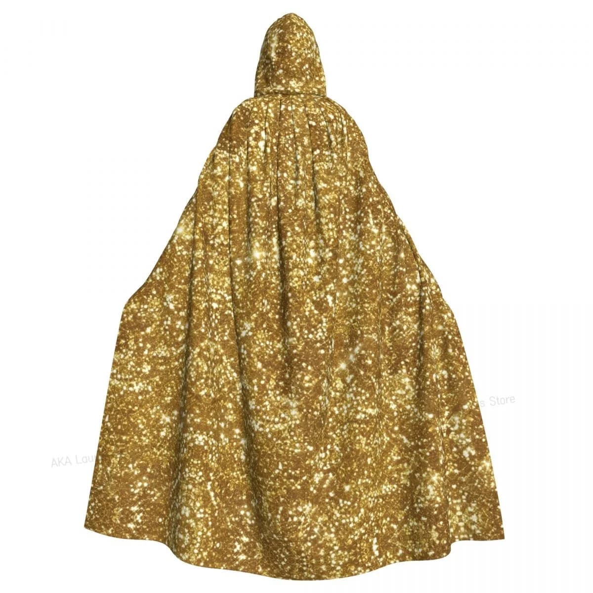 Adult unisex mantle with golden glitter with long hooded cosplay witch costume