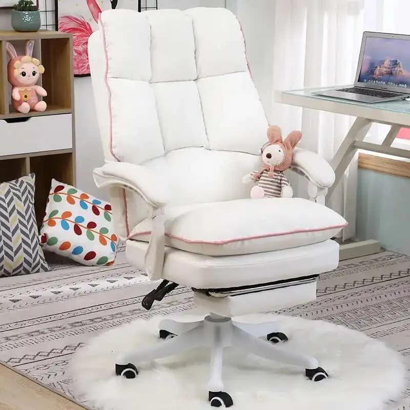 Sedia da ufficio Poltrona reclinabile con poggiapiedi WCG Sedia da gioco per computer Internet Cafe Sedia da gioco Sedia da studio per camera da letto Rosa bianco