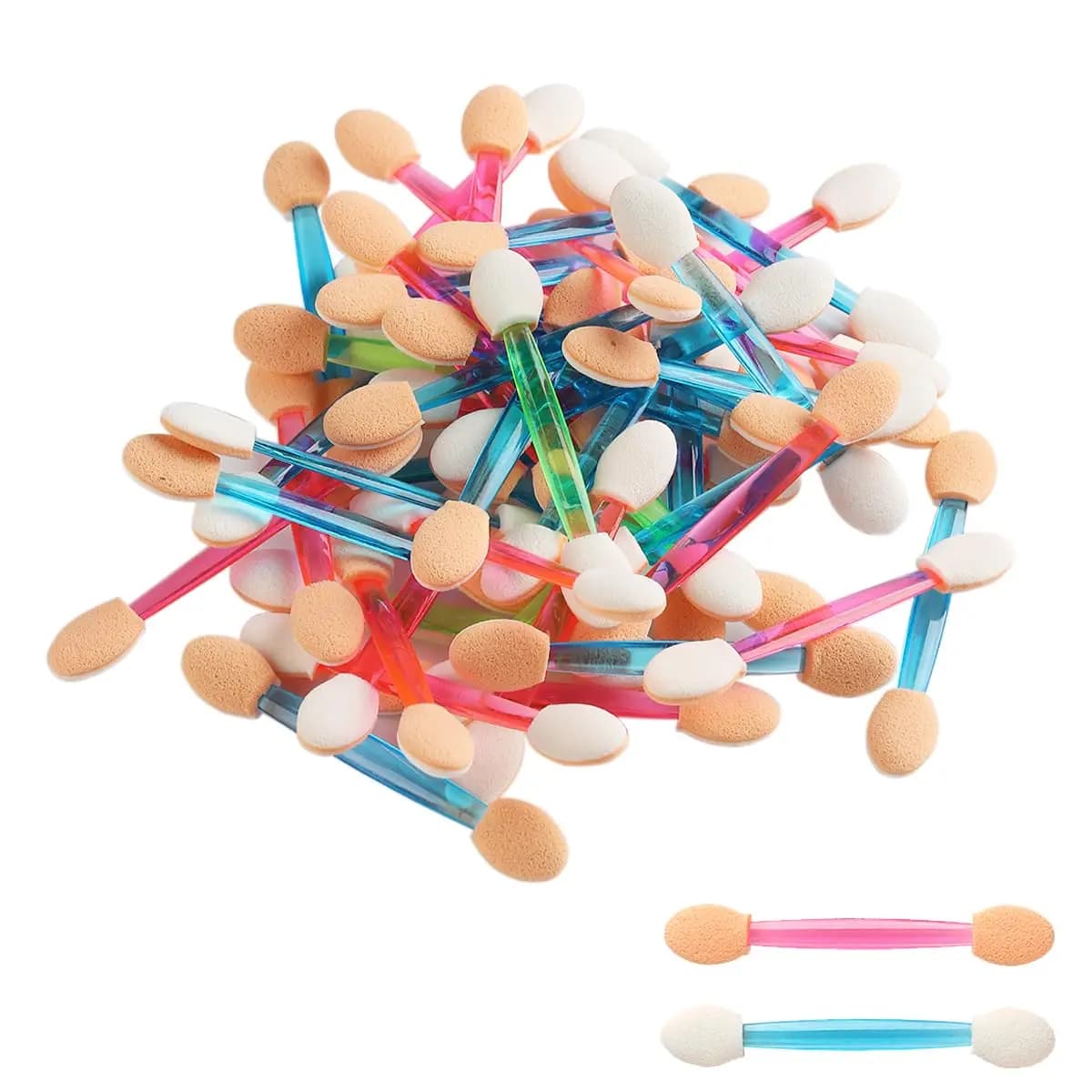 100 disposable double face sponge applicators for nail dust and shadow, soft and colorful