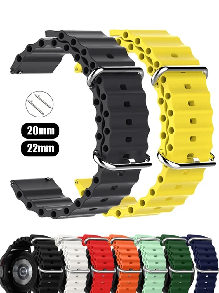 Cinturino in silicone Ocean da 20mm 22mm per Samsung Galaxy Watch6/4/5/5Pro/Active 2/Huawei Watch GTR Bracciali per cinturino Amazfit bip/GTS