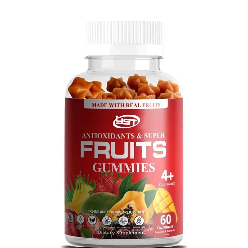 Made from genuine Gummie supplements to the taste of super fruit, not genetically modified, gluten-free, 9 kinds of super fruits