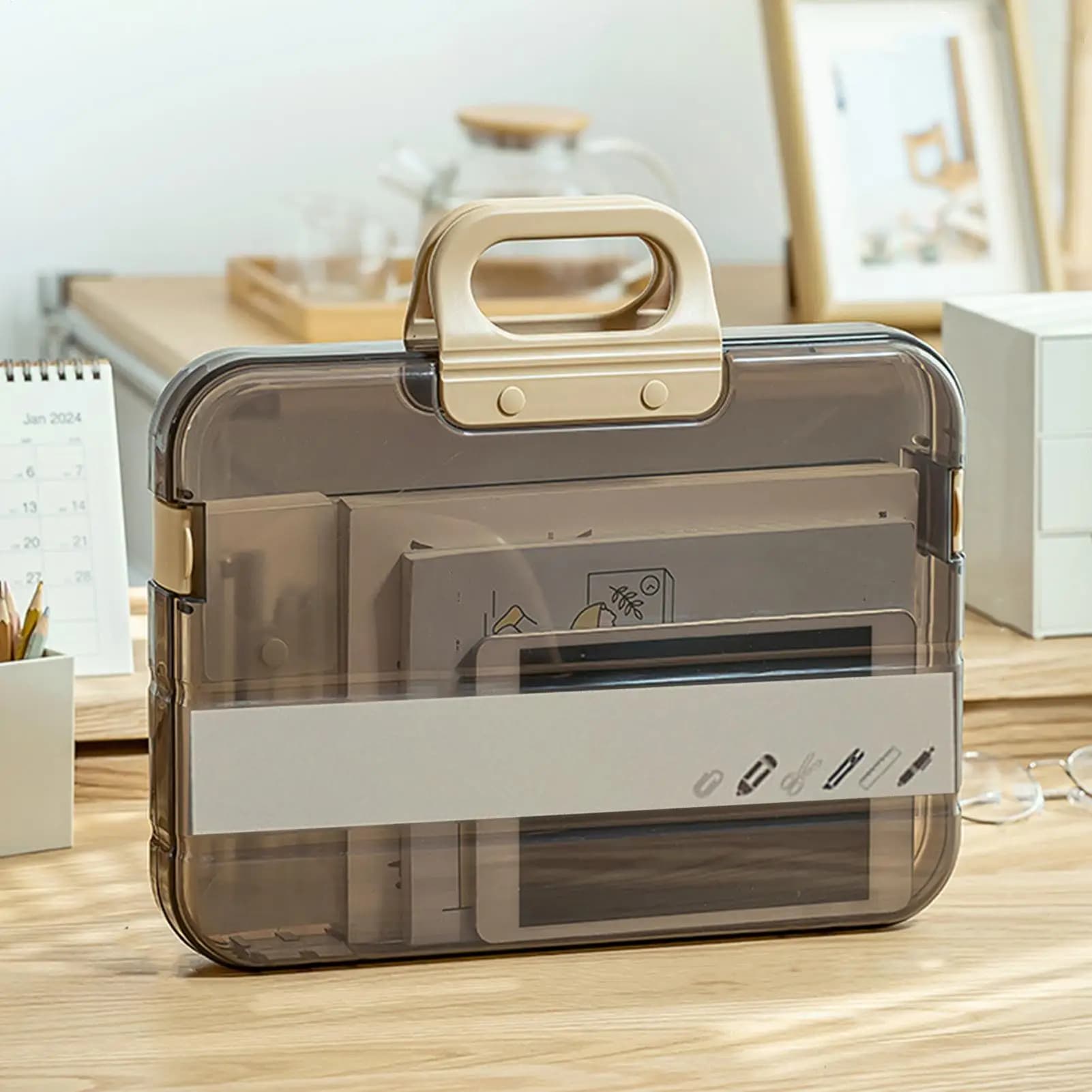 Cartella portadocumenti portatile trasparente A4 Cartella portamatite in plastica con maniglia di blocco Borsa per documenti Custodia per cancelleria per studenti
