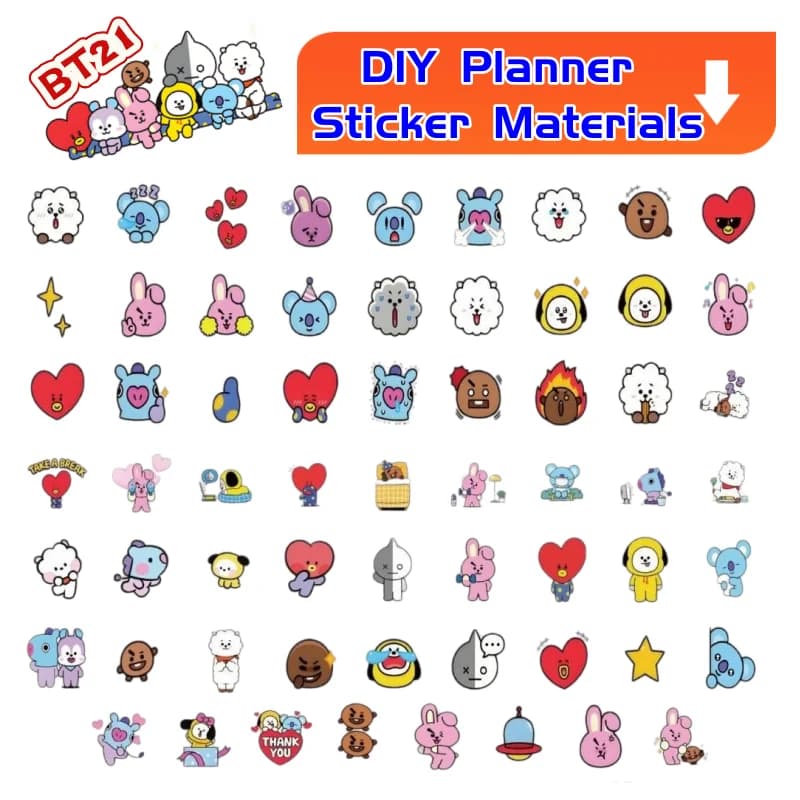 BT21 koya RJ tata Shooky Mang Chimmy Sticker High Color Value Cartoon Cute DIY Decorative Notebook Mobile Phone Shell Sticker