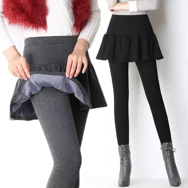 plus Size Autumn Winter Fleece Lined Women's Leggings Outerwear Slimming Integrated Skirt Pants Slim Fit Trousers