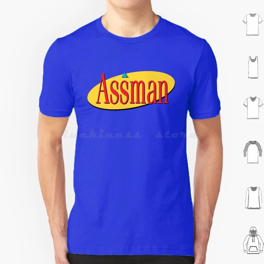 Assman T Shirt 6xl Cotone Cool Tee Assman Pop Culture Tv Logo Parodia Divertente Commedia Niente Ass Butts Parodies Kramer anni '90 Anni '90 Capretto