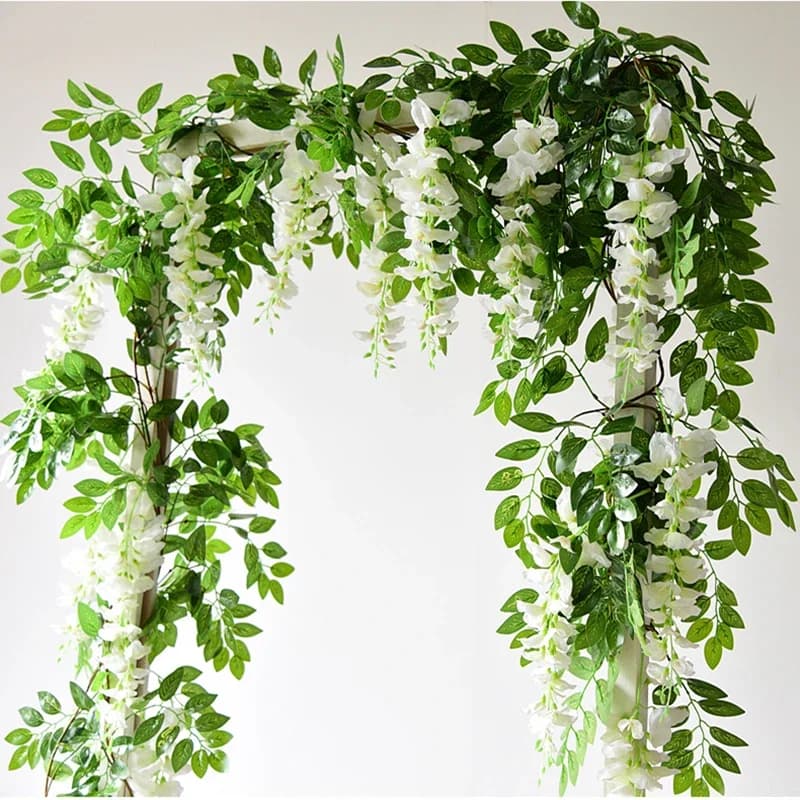 7ft 2m Fiore Stringa Glicine Artificiale Vite Ghirlanda Piante Foglio All'aperto Casa Trailing Fiore Fiore Finto Appeso Decorazione Della Parete