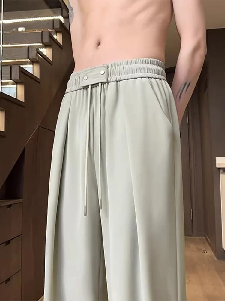 Naples Men's Summer Ice Silk Quick Dry Straight Leg Wide Leg Drape Casual Pants Mint Green Three Acetate Pants Loose Fit Jeans