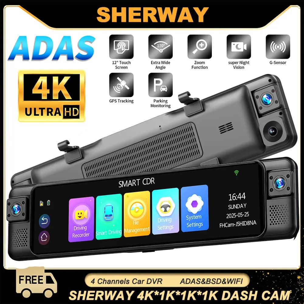 Telecamera da cruscotto per specchietto retrovisore 4 canali 4K ADAS per auto 4 lenti 1080p BSD anteriore sinistro destro posteriore per auto DVR videoregistratore WIFI automatico