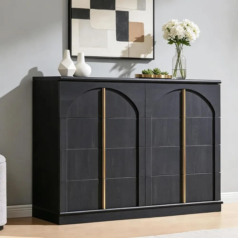 Large Dresser or Bedroom with 8 Drawers, Minimalist Chest of Drawers with Gold Handles, Wood Storage Closet Drawers, TV Stand fo
