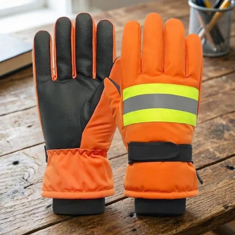 Reflective Sanitation Worker Gloves Touchscreen Wear-resistant Work Protective Gloves Thicken Orange Winter Warm Gloves Outdoor