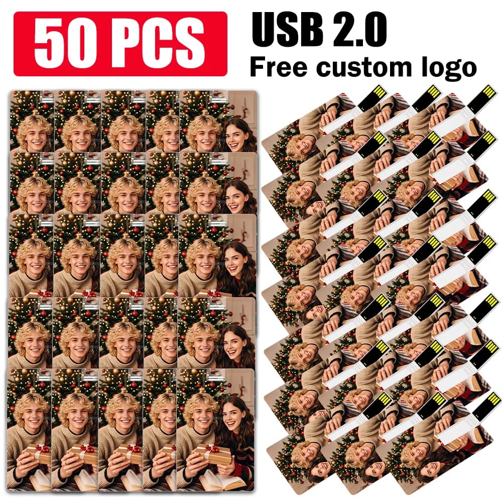 50 Pezzi Chiavetta USB 2.0 a Forma di Carta di Credito, Memoria 1GB 2GB 4GB 8GB 16GB, Pen Drive USB 32GB 64GB, Logo Personalizzato Gratuito, Regalo USB