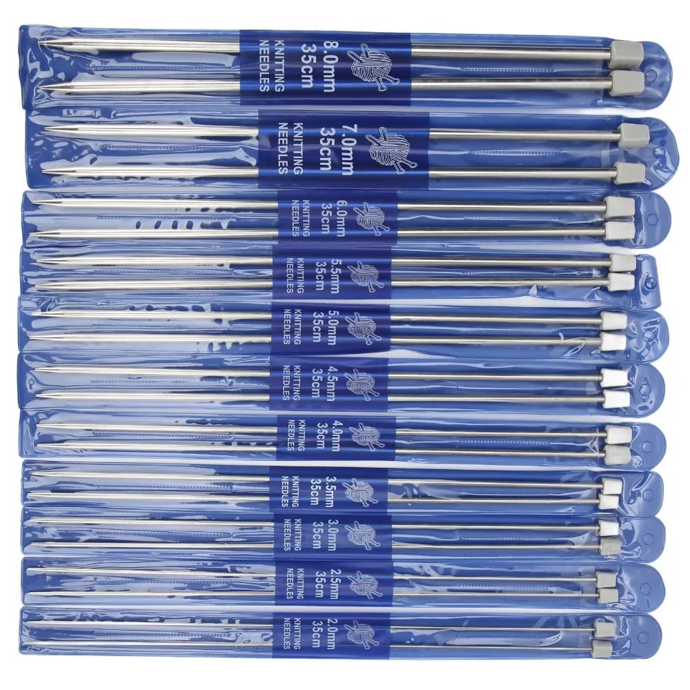 22pcs 14 Inches Length Knitting Needles Set Smooth Surface Individually Packed Single Pointed Needles Metal Knitting Needles