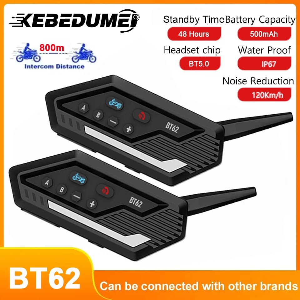 1/2pcs BT62 Casco Moto Interfono Auricolare Bluetooth 800m 2 Piloti Comunicatore Altoparlante Controllo Vocale Impermeabile Interphone